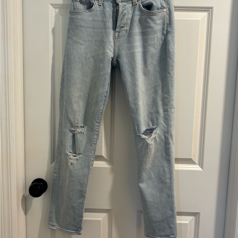 7 For All Mankind Denim Skinny Boyfriend Jeans Light Blue